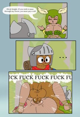 big_breasts blush breasts comic dark_skin dialogue english english_text female female_focus forest glasses instant_loss_2koma itisspermo knight mating_press original original_character original_characters sex