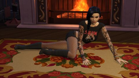 3d elvira_pose female goth_girl provocative tattooed_female the_sims the_sims_4 toned toned_female vampire_girl