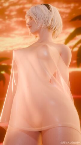 3d beach chilling clouds female nier nier:_automata nier_(series) nipples_visible_through_clothing palm_tree pussy pussy_visible_through_clothes sea sheer_clothes sosiskaba6y sun sunrise sunset transparent_clothing vacation wet wet_body wet_clothes wet_clothing wet_skin yorha_2b