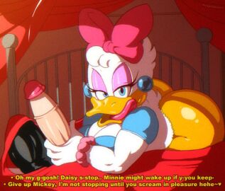 1boy 1girls angelauxes animated anthro ass ass_crack bed bubble_ass bubble_butt butt_crack cheating completely_nude cucked_by_friend cuckquean cum daisy_duck disney female furry handjob male mickey_mouse nude tongue tongue_out