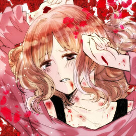 blood_on_face blush brown_eyes diabolik_lovers komori_yui long_hair looking_at_viewer no_nudity no_sex pained_expression