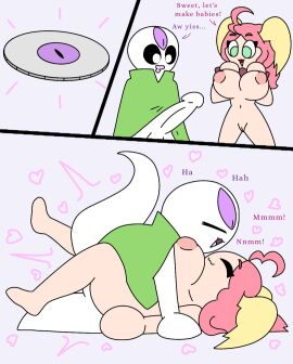 closed_eyes comic drooling english_text female green_eyes guyspermo_(itisspermo) heart itisspermo original pink_hair pussy spermo_(itisspermo) vaginal_penetration