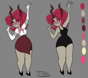 dantootharts demon demoness helluva_boss karen_rosebush pink_hair tagme
