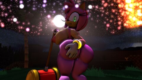 3d 3d_(artwork) amy_rose ass big_ass big_breasts big_butt breasts chill407 female green_eyes looking_at_viewer moonlight pink_body pink_hair pov sega smiling_at_viewer solo sonic_(series) sonic_the_hedgehog_(series) source_filmmaker