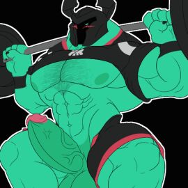1:1 animated armor bara biceps blush body_hair bottomwear chest_hair clothing erection exercise genitals glans glowing glowing_eyes green_body green_eyes headgear helmet humanoid league_of_legends male male_only mammal mask mordekaiser morinetsu muscular muscular_male pants penis riot_games shirt short_playtime solo solo_male telegram_sticker tencent topwear weightlifting workout yaoi