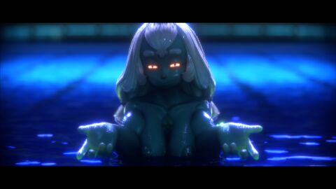 1girls 3d 3d_(artwork) beckoning breasts dark_lighting female gem_(species) gemsona glowing_eyes green_skin i'll_teach_you_everything_(chainsaw_man) looking_at_viewer meatmench_(artist) night offering_to_viewer olivine_(minerva_gems) pool public_nudity smile steven_universe submerged tagme water wet wet_skin