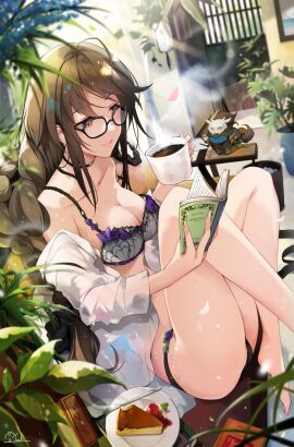 1girls absurd_res absurdres adult adult_female ahoge ankles antenna_hair ass bare_belly bare_calves bare_chest bare_hands bare_hips bare_knees bare_legs bare_midriff bare_shoulders bare_soles bare_thighs bare_torso barefoot belly black_choker book bra braid braided_bangs braided_bun braided_hair braided_ponytail braided_twintails breasts brown-haired_female brown_eyebrows brown_hair cake calves choker cleavage coffee coffee_cup coffee_mug collarbone crown_braid cup door dot_nose ear_piercing exposed exposed_belly exposed_feet exposed_heels exposed_legs exposed_midriff exposed_shoulders exposed_thighs exposed_toes exposed_torso fate/grand_order fate_(series) feet female female_focus female_only fingernails fingers frilled_bra frilled_panties frilled_underwear half_naked happy heels high_resolution highres hirai_yuzuki indoor indoor_nudity indoors knees knees_up legs legs_up light-skinned_female light_skin lips long_hair mature_female medium_breasts naked naked_female nude nude_female open_clothes open_clothing open_shirt panties plant pussy reading red-eyed_female red_eyes shirt shoulders sideboob sitting slender_body slender_waist slim_female slim_waist smile soles solo thick_thighs thighs thin_waist toes unbuttoned unbuttoned_shirt underwear upper_body white_shirt yu_mei-ren_(fate)