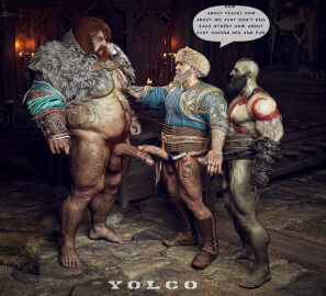 3boys 3d age_difference ass bald bald_male bara beard big_ass big_butt bottomless facial_hair fat_ass fat_butt fat_male gay ginger ginger_hair god_of_war group_sex hairy hairy_male kratos large_ass large_butt long_hair male male/male male_only multiple_boys multiple_males muscles muscular muscular_arms muscular_ass muscular_male naked_from_the_waist_down obese obese_male odin old_male older_male older_male_and_younger_male red_hair thick_ass thick_butt thick_thighs thor_(god_of_war) threesome topwear_only yaoi yolco