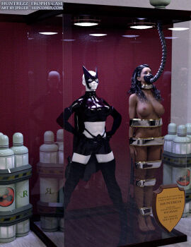 3d bound bound_arms bound_legs completely_nude dc dc_comics female helena_bertinelli helena_wayne huntress_(dc) mannequin nude nude_female thejpeger trophy_case