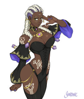 1girls ass big_ass big_breasts bodypaint braid braided_hair braided_ponytail breasts busty cleavage corset dark-skinned_female dark_skin dolores_(kof) dress earrings female glasses gold gold_(metal) gold_jewelry green_eyes jewel jewelry king_of_fighters legwear long_hair looking_at_viewer necklace purple_hair round_glasses shardanic thick thick_lips thick_thighs thighs tied_hair two-tone_hair voluptuous white_hair