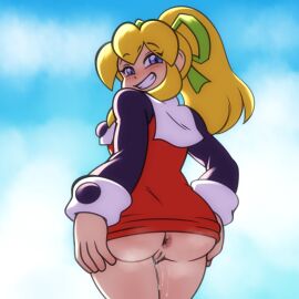 anus ass blonde_hair female hyoumaru looking_back mega_man mega_man_(classic) no_panties pussy roll uncensored
