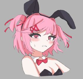 1girls 2b_enpituu blush blush_lines blushing bowtie bowtie_collar breasts bunny_ears bunny_ears_headband bunnysuit cleavage collar doki_doki_literature_club female female_focus female_only headband natsuki_(doki_doki_literature_club) red_bowtie solo solo_female solo_focus