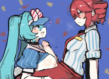 1futa 1girls blush breasts breasts_out duo erection female futa_with_female futanari hatsune_miku heart intersex kasane_teto melink_(artist) mesmerizer_(vocaloid) mesmerizer_miku mesmerizer_teto nipples open_mouth paizuri penis precum spoken_heart twitter_link uncensored vocaloid