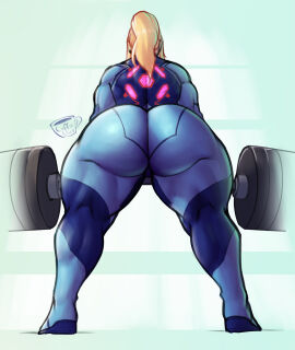 1girls ass back_view barbell big_ass blonde_hair bodysuit bubble_butt coffeeslice deadlift fat_ass female full_body huge_ass metroid muscular muscular_arms muscular_female muscular_thighs nintendo ponytail samus_aran skin_tight strongfat thick_thighs tomboy weightlifting zero_suit_samus