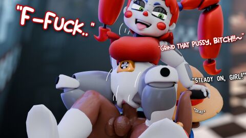 1boy 1girls 3d animatronic baby_(fnafsl) balls big_ass circus_baby circus_baby_(fnaf) circus_booby cowgirl_position dark-skinned_male dark_skin dominant dominant_female domination english english_dialogue english_text female five_nights_at_freddy's five_nights_at_freddy's:_security_breach five_nights_at_freddy's:_sister_location genitals green_eyes jordevoir male open_mouth penile penile_penetration penis penis_in_pussy prodding pussy red_eyes riding robot robot_girl sex skirt straight text thick_penis tongue tongue_out twintails vaginal_penetration vaginal_sex