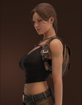 1girls 3d athletic athletic_female backpack bag bare_midriff big_breasts braid breasts brown_hair busty call_of_duty call_of_duty_modern_warfare_2_(2022) call_of_duty_warzone clothing emberstock erect_nipples female female_only hourglass_figure human lara_croft lara_croft_(cod) looking_at_viewer navel necklace nipple_bulge nipple_piercing nipples pale_skin pierced_nipples piercing short_shorts shorts sideboob solo solo_female tank_top tomb_raider wide_hips