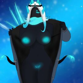 2d 2d_(artwork) 2d_artwork big_breasts black_body black_face blue_eyes blue_nipples blue_pussy breasts crystal cyberkirieshka eyelashes fallen_medic female female_only medic_(tds) official_alternate_costume open_clothes pussy roblox roblox_game robloxian simple_background tagme tower_defense_simulator white_hair yomemibus