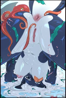 abs anthro ass ass_up asterozoan athletic athletic_anthro athletic_female big_breasts bite_mark breasts cephalopod cetacean coleoid dolphin echinoderm eye_scar facial_scar female genitals hanging_breasts hi_res horizontal_pupils looking_at_viewer looking_back looking_back_at_viewer mammal marine mollusk nyushi oceanic_dolphin octopodiform octopus orca presenting presenting_hindquarters pupils pussy rear_view scar sharp_teeth solo starfish starfish_(accessory) starfish_bra suckers tail tail_anus teeth tentacle thick_tail toothed_whale vulva