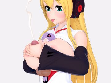 1futa 1girls 3d ahe_gao balls blonde_hair blush body_between_breasts breasts cum cumshot ejaculation female fully_clothed futanari handjob highhijiki holding_partner holding_person huge_balls huge_cock intersex koikatsu koikatsu_(medium) nude paizuri penis penis_bigger_than_body projectile_cum purple_hair shrunk shrunken_female size_difference smile tsurumaki_maki voiceroid yuzuki_yukari
