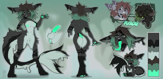 2025 4_toes 5_fingers ambiguous_gender anthro areola ass balls biped breasts claws cocoline_(artist) countershade_torso countershading digital_drawing_(artwork) digital_media_(artwork) duo erection feet finger_claws fingers front_view genitals green_eyes green_tongue grey_hair grey_tail hair handpaw herm hi_res intersex looking_at_viewer mammal model_sheet navel nipples nude nude_anthro nude_herm nude_intersex open_mouth paws penis rear_view smile tail teeth toe_claws toes tongue tongue_out vulva