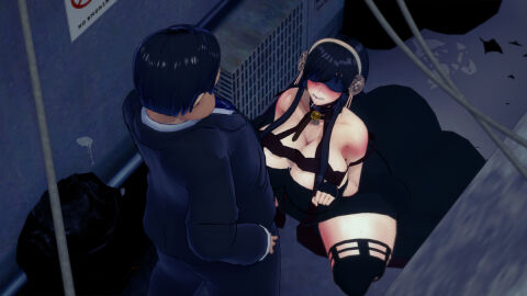 1boy 1girls 3d backalley big_breasts blindfold blindfolded breasts cum_in_mouth female human male murdoch_swan pervert spy_x_family thorn_princess yor_briar yor_forger