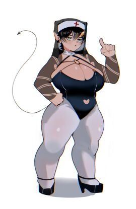 ass big_ass big_breasts big_butt big_thighs big_titties black_hair breasts chubby_female clothing curvaceous curvaceous_female curvaceous_figure curvy curvy_figure curvy_hips dayronz1 female female_focus female_only looking_at_viewer nun_outfit original original_character short_hair tattoo