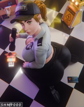 1girls 3d 3d_(artwork) ass badge big_breasts breasts cleavage clothed clothed_female female female_only five_nights_at_freddy's five_nights_at_freddy's:_security_breach flashlight fully_clothed fully_clothed_female large_ass light-skinned_female security_guard solo solo_female superhentaimaster9000 tagme vanessa_(fnaf)