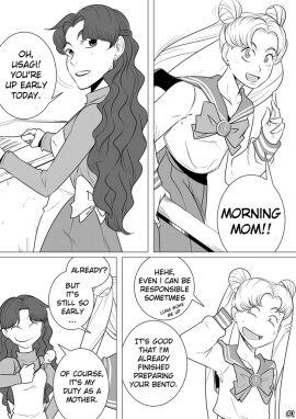 age_difference bishoujo_senshi_sailor_moon black_and_white comic english english_text female ikuko_tsukino incest manga monochrome mother_and_daughter older_female older_female_and_younger_female sailor_moon tdf usagi_tsukino yuri