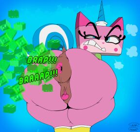animal_genitalia animal_pussy animal_vulva anus ass big_butt blue_eyes breath butt_focus clenched_teeth dock_(anatomy) domestic_cat equid equine equine_anus equine_genitalia equine_pussy equine_vulva eyebrows fart fart_cloud felid feline felis female feral genitals hi_res horn huge_butt lego lego_brick mammal mythological_creature mythological_equine mythology narrowed_eyes onomatopoeia panting puffy_anus pussy rear_view simple_background skunk_bunk solo sound_effects squint tail teeth text the_lego_movie thick_thighs unicorn unicorn_horn unikitty unusual_fart wide_hips