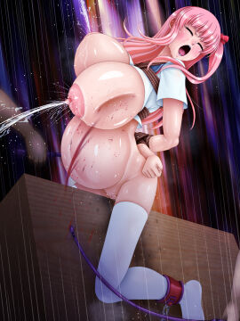 arms_behind_back arms_tied arms_tied_behind_back big_breasts bondage breast_milk_squirt breasts closed_eyes crying_with_eyes_closed female gigantic_breasts hacchake_yarou_a_team haramura_nodoka hatchake_taro helpless lactation long_hair milk non_consensual pain pink_hair pregnant pregnant_female sadomasochism saki screaming screaming_in_agony screaming_in_pain socks thigh_socks variant whipping wooden_horse