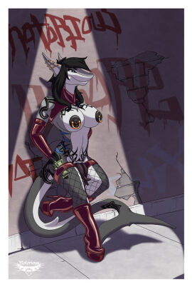 anthro artist_logo assertive_futa black_areola black_hair black_nipples blue_eyes commission confident d-ring diphallia diphallism ear_piercing female fishnet_legwear futanari graffiti grey_skin hemipenes high_heel_boots horny_futa intersex leaning_against_wall money money_under_clothes multi_genitalia multi_penis night nipple_piercing nipples notorious84 one_leg_up penis piercing prostitute prostitute_futa prostitution riptide riptide_(riptideshark) seductive shark shark_futa shark_girl shark_penis shark_tail solo_futa streetlight streetwalker tribal_markings tribal_tattoos watermark white_border