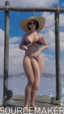 3d breasts futa_only futanari huge_breasts intersex jill_valentine long_penis penis resident_evil solo sourcemaker