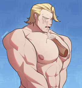 arthur_(fire_emblem_fates) balls bara blush boner cum disembodied_penis erection fire_emblem fire_emblem_fates gay male male_only muscles muscular nude orgasm pecjob penis vvulfbara yaoi
