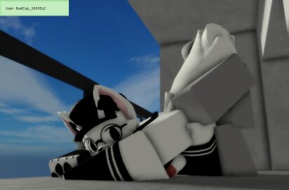 1boy 1furry 3d anal_sex balcony boykisser cap dummy_(roblox) fur gay gay_sex glasses goofylookin large_penis looking_back male male/male male_focus male_only meme paws penis request roblox silly_cat silly_cat_(mauzymice) source_request tail white_fur white_skin yaoi