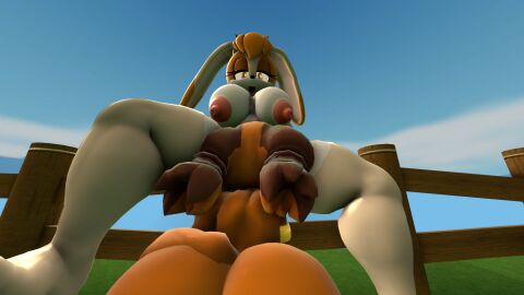 3d 3d_(artwork) aerolae against_fence ass ass_up badger beige_fur between_legs booty breasts brown_fur bunny buttcheeks cheeks cunnilingus eating_pussy female female_only front_view lagomorph large_breasts legs_spread leporid looking_down maxdistortion moan moaning moaning_in_pleasure mobian nipples open_mouth oral_sex outside pussy rabbit rear_view sega sonic_(series) sonic_boom sonic_the_hedgehog_(series) source_filmmaker sticks_the_badger sticks_the_jungle_badger thicc vanilla_the_rabbit yuri