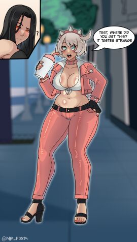 1boy 1girls ahoge arc_system_works ass background before_sex belly belly_button big_ass big_belly big_breasts big_butt big_thighs bimbo bimbo_body bimbofication black_hair blue_eyes breasts butt_expansion clenched_teeth clothed clothing comic comic_page dialogue elphelt_valentine feet female femboy femboy_on_female femboydom gloves goth guilty_gear guilty_gear_strive hand_on_hip hard_nipples heels high_heels horny horny_female huge_ass huge_breasts huge_butt huge_thighs imminent_sex inflatable_transformation jacket light-skinned_female light-skinned_male light_skin long_hair mails male milf mind_break mr_foxy15 muscular muscular_male nipples nipples_visible_through_clothing nonbinary otoko_no_ko pants public public_indecency reaction reaction_bubble red_eyes shirt short_hair shorts smacking_ass smacking_own_ass spiked_collar spikes standing teasing testament_(guilty_gear) thighs transformation transformation_sequence wet_body wet_skin white_hair