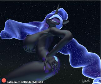 3d anthro big_breasts breasts digital_media_(artwork) equid equine female friendship_is_magic hand_on_butt hasbro hi_res hiddenmask18 horn mammal my_little_pony mythological_creature mythological_equine mythology nightmare_moon_(mlp) nipples nude solo text unicorn url