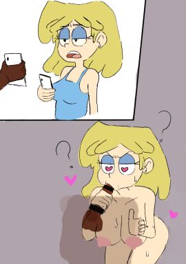blonde_female blonde_hair blowjob dark-skinned_male female fuyunoame lori_loud male nickelodeon paramount_pictures partial_male phone the_loud_house