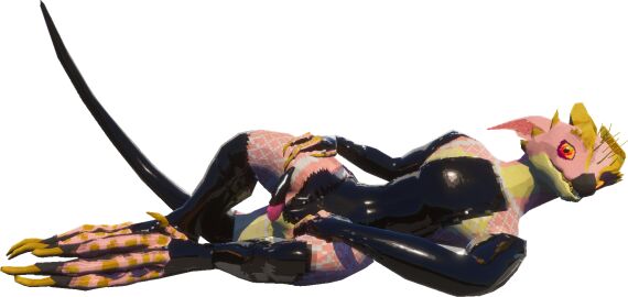 3d_(artwork) absurd_res alpha_channel anthro claws clothed clothing digital_media_(artwork) erection fishnet_clothing gavit genitals hi_res horn kobold kobold_dellarte latex latex_clothing latex_condom looking_at_viewer low_poly male penis reptile scalie simple_background solo tail tight_clothing transparent_background