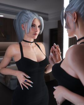 1girls 3d 3d_(artwork) accurate_art_style ass bedroom black_cat_(marvel) black_dress breasts choker classy detailed_background dress earrings felicia_hardy female female_focus female_only fit fit_female hi_res high_resolution highres human human_only itslaiknsfw jewelry laik3d laiknsfw large_ass large_breasts light-skinned_female light_skin long_nails marvel marvel_comics mirror ponytail rings silverxsable solo solo_female solo_focus spider-man_(ps4) spider-man_(series) white_hair wide_hips