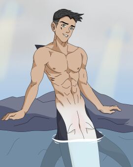 1boy abs cheek_markings cuntboy cyles_cinning face_markings fang fin gills green_eyes grin intersex male male_focus male_only merfolk merman mole nipples ocean original original_artwork original_character original_characters pecs pussy shark shark_boy shark_humanoid shark_tail solo solo_focus vagina