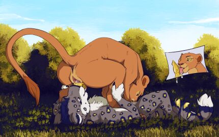 69_position animal_genitalia animal_penis anthro anthro_on_feral anus ass bodily_fluids cunnilingus digital_media_(artwork) disney domestic_cat duo erection felid feline feline_genitalia feline_penis felis fellatio female female_feral feral forest fur genital_fluids genitals hi_res interspecies leaking leaking_precum licking lion lying male male/female male_anthro mammal nala nala_(the_lion_king) nude on_back oral outside pantherine penile penile_spines penis penis_lick plant precum pussy pussy_juice_leaking saliva sex tail the_lion_king tongue tongue_out tree vaginal_fluids vaginal_penetration zafara_(artist) zoophilia