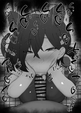 1boy 1girls :>= animal_ears bare_shoulders big_breasts big_penis black_and_white blue_archive blush braid breasts censored dark-skinned_male dark_skin detailed_background drooling eyelashes fellatio female heart humanoid indoor inside interspecies kaguya_(blue_archive) kurotama looking_at_viewer male male_pov nipple_slip oral oral_sex penis pov room saliva saliva_trail shiny shiny_skin short_hair sketch sound_effects squatting sweat tailt text tongue_out vein veins veiny veiny_penis