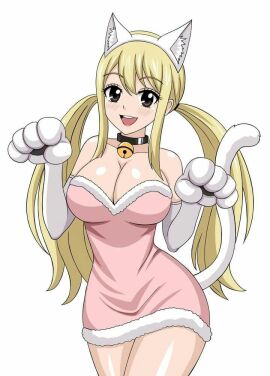 1girls bell_collar blonde-haired_female blonde_hair cat_ears cat_tail charle_(fairy_tail)_(cosplay) cosplay fairy_tail female hfxpins lucy_heartfilia neko shiny_skin