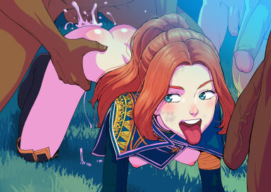 4boys anonymous_male blue_eyes clair_obscur:_expedition_33 cum cum_in_pussy doggy_style functionally_nude gangbang interracial long_hair maelle_(clair_obscur:_expedition_33) nipples on_all_fours on_knees ponytail red_hair small_breasts surrounded_by_penises teenage_girl teenager tekuho tongue_out white_skin