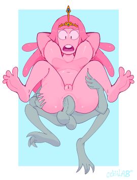 adventure_time anal anal_sex balls barefoot carrying cchilab futanari grey_body grey_skin highres intersex marceline marceline_abadeer marceline_the_vampire_queen penis pink_hair pink_skin princess_bubblegum pussy royalty sex testicles