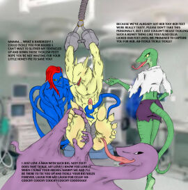 5_toes abs alien anthro arms_above_head bent_over biped black_sclera blue_body blushing_feet bottomwear breasts canid canine celia_(quintonquill) cheek_tuft claws clothed clothed_anthro clothed_female clothing curt_connors dialogue dominant dominant_anthro dominant_female english_text erection eyelashes facial_tuft fangs feet female finger_claws fire-fox-sf foot_fetish foot_focus foot_lick foot_play forked_tongue fox fur fur_tuft genitals goo_creature green_body green_eyes green_scales green_tail group hair hi_res humanoid_feet humanoid_genitalia humanoid_penis laugh licking lizard long_tongue male mammal marvel marvel_comics muscular muscular_anthro muscular_male nude nude_anthro nude_male open_mouth open_smile penis plantigrade purple_body purple_bottomwear purple_clothing purple_shorts raised_arms red_hair reptile restrained restrained_arms restrained_feet restraints rule_63 scales scalie shirt shorts sitting smile soles stray_(fire-fox-sf) submissive submissive_anthro submissive_male tail talking_to_another teeth tentacle tentacle_around_penis text the_lizard_(marvel) tickle_fetish tickle_torture tickling tickling_armpits tickling_feet toes tongue tongue_out topwear torn_bottomwear torn_clothing torn_shirt torn_shorts torn_topwear tuft white_clothing white_eyes white_shirt white_topwear yellow_body yellow_eyes yellow_fur yellow_sclera