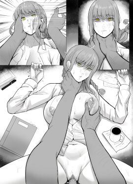 1boy 1girls breast_grab breasts breasts_out bruise chainsaw_man dark-skinned_male dark_skin dnumde dubious_consent emotionless emotionless_sex expressionless face_slapping female looking_at_viewer makima_(chainsaw_man) male nipples passed_out ryona sex slap slap_mark unbuttoned_shirt unconscious