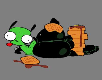2024 anthro ass balls big_ass big_penis black_body black_ears black_eyes black_nose black_tail canid canine canis digital_media_(artwork) domestic_dog food food_on_butt genitals gir_(invader_zim) green_body grey_background invader_zim looking_at_viewer lying machine male male_only mammal multicolored_body nickelodeon on_side pancake penis robot short_tail simple_background solo superiorfox syrup tail thick_thighs tongue tongue_out two-tone_body vein veiny_penis zipper