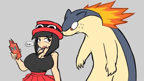 1girls 2024_pokemon_teraleak big_breasts black_hair breasts delta_(desiredelta) desiredelta dialogue english english_text female female_focus fully_clothed hat light_skin mary_(desiredelta) meme original pokemon sweat typhlosion